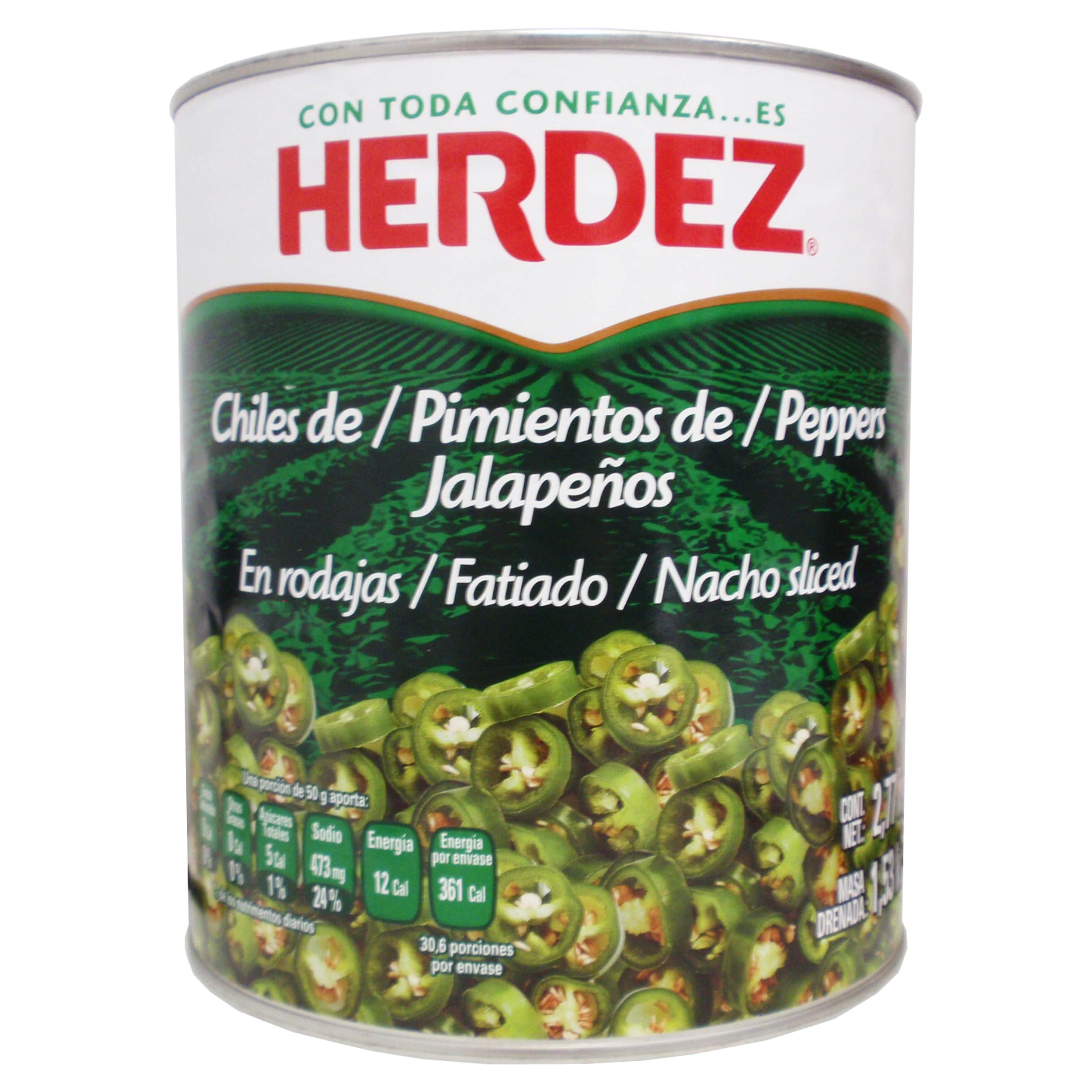 Herdez chile jalapeño nachos en escabeche 6/2.7kg